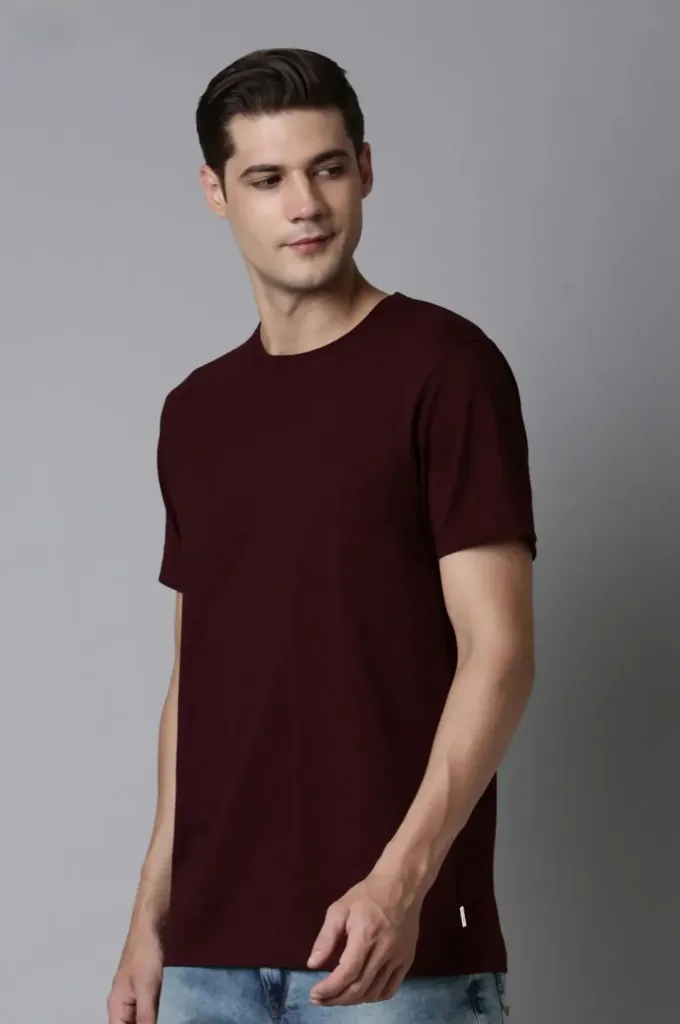 Heng Maroon Cotton T-shirt