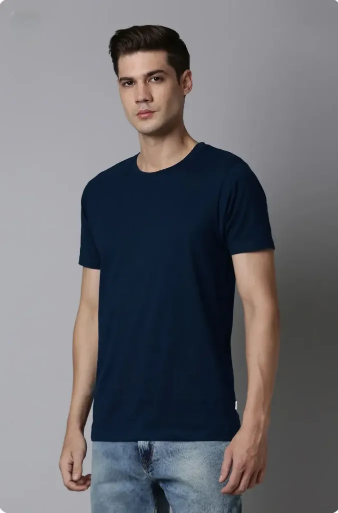 Men's Teal Navy Cotton T-shirt (38/M, White)